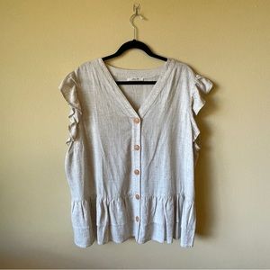 Jessy Modcloth Linen Sleeveless Peplum Top 2XL